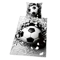 Produktbild: Herding 3D Effekt Bettwäsche-Set, Fußball, Kopfkissenbezug 80 x 80 cm, Bettbezug 135 x 200 cm, Mit leichtläufigem Reißverschluss, 100% Baumwolle/Renforcé, Grau/Weiß