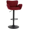 Produktbild: Mendler Barhocker HWC-M67, Drehstuhl Barstuhl, mit Armlehne Fußablage drehbar Stoff/Textil Eisen FSC® ~ bordeaux Fuß schwarz