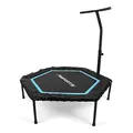 Produktbild: Fitness Trampolin Premium mit Klappfunktion und Haltestange für Indoor und Outdoor | mit Höhenverstellung 150 kg Belastbarkeit | Fitnessstudio oder zu Hause (Blau)