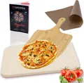 Produktbild: Mucola Backstein SET 4tlg. Steinofen Pizzastein Schaufel Rezeptbuch 30x38cm Cordierit Backpapier Ofen Gasgrill Beige Knusprig Küchen