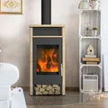 Produktbild: Fireplace Santiago Kaminofen Stahl Schwarz Sandstein 6 kW Warmhaltefach Holzfach