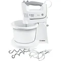 Produktbild: Bosch - ErgoMixx MFQ36460, Bäckermixer und Kneter, 450 w, Schneebesen, Rührstäbe, Knethaken und rotierende Schüssel, Farbe White