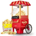 Produktbild: HOUSNAT Popcornmaschine, 3.5L Retro Heißluft-Popcornmaschine, 1200W, Fettfreies Ölfreies & Gesunder Maïs Snack, Große Inhalt Popcorn Maker für Zuhause - Filmabend & Weihnachten - Rot