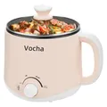 Produktbild: Vocha Elektrischer Hot Pot mit Warmhaltefunktion, 1.6L Antihaft-Elektrische Pfanne, Tragbarer Reisekocher, Mini Multikocher für Nudeln, Suppe, gekochte Eier, Gemüse, Fleisch (Beige)