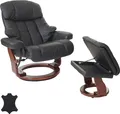 Produktbild: MCA Relaxsessel Windsor XXL, TV-Sessel Hocker, Echtleder 180kg belastbar schwarz, Walnuss-Optik