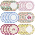 Produktbild: 24 x Pappteller im Vintage-Stil mit Blumenmuster und gewelltem Rand wirklich ...