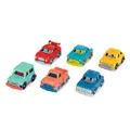 Produktbild: Battat - Mini-Reiter (6er-Satz) - Set mit 6 Mini-Spielzeugautos für Kinder - Rennwagen, Lastwagen, Taxi, Polizeiauto, Retro-Auto, 4x4 - Vorgetäuschtes Spiel - Recycelbare Materialien - 1 Jahr +