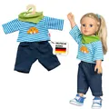 Produktbild: 2315  BekleidungsSet für Puppen, 3 teilig mit Jeans, Streifenshirt und pfiffi...