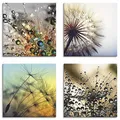 Produktbild: ARTLAND Wanddeko Blumenbilder Leinwand Bilder Set 4tlg. je 40x40 cm Quadratisch Wandbilder Natur Blumen Pusteblume Löwenzahn J4XD
