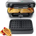 Produktbild: 1200W Sandwichmaker 3 IN 1, 5-Gang-Temperaturregelung Waffeleisen Sandwichtoaster Kontaktgrill mit Antihaftbeschichtung für einfache Reinigung ohne Anbrennen, LED-Leuchten, Edelstahl/Schwarz