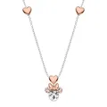 Produktbild: Disney Minnie Mouse Silber Halskette für Mädchen, Zweifarbige Herzen aus Roségold mit Zirkonia, Schmuck