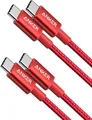 Produktbild: 2er-Pack neue USB-C-zu-USB-C-Kabel aus Nylon (1 m, 60 W), rot