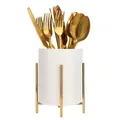 Produktbild: LOUIE SILNA Weißer Küchenutensilienständer mit Metallrahmen – Keramikbesteck- und Arbeitsplatten-Organizer
