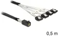 Produktbild: SAS Kabel Delock Mini SAS HD -> 4x Sata 7Pin St/St 0.50m