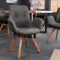 Produktbild: riess-ambiente Drehbarer Design Stuhl BALTIC dunkelgrau Bouclé natur Eiche Massivholz mit Armlehne Esszimmerstuhl Essstuhl