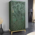 Produktbild: riess-ambiente Massives Highboard PEACOCK 170cm grün Mangoholz antik 3D Schnitzerei Pfau-Design