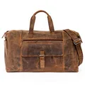 Produktbild: ALMADIH Echt Leder Reisetasche Herren 17 Zoll mit Laptopfach - Sporttasche Aiko braun Vintage - Weekender Handgepäck Gym Fitnesstasche Trainingstasche Damen Leder Umhängetasche (Aiko BV)