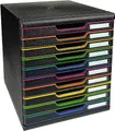 Produktbild: Exacompta 302914D Ablagebox Modulo mit 10 Schubladen für DIN A4+ Dokumente. Belastbare Schubladenbox mit hoher Kapazität für mehr Platz auf dem Schreibtisch schwarz/bunt