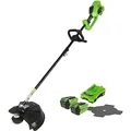 Produktbild: Greenworks 40V Akku Freischneider mit bürstenlosem Motor, Geschirr, verstellbarer Höhe, 40 cm Schnittbreite, 2 mm Nylonfäden oder 25 cm Klinge, 2 x 40 V Akku und Ladegerät, 3 Jahre Garantie GD40BCK2X
