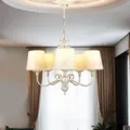Produktbild: Licht-erlebnisse - Kronleuchter Shabby Gold Ecru E27 Stoff Schirm Metall Klassisch Pendelleuchte Esszimmer Wohnzimmer Schlafzimmer