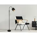 Produktbild: Reality - Kleine Stehleuchte tommy mit Flexarm & Stoffschirm Schwarz / Gold, Höhe 130cm
