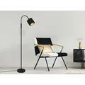 Produktbild: Reality - Kleine Stehleuchte Tommy Mit Flexarm & Stoffschirm Schwarz / Gold, Höhe 130cm
