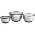 Produktbild: CHEF CUISINE Edelstahl Schüssel Set, 3-tlg., mit rutschfestem Silikonfuß und Glasdeckel, Rührschüssel, Salatschüssel mit Deckel - Silber/Schwarz