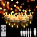 Produktbild: Lunartec 12er-Set Akku-LED-Teelichter mit realistischer Flamme & Fernbedienung