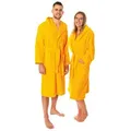 Produktbild: Lavea Bademantel Damen und Herren, Morgenmantel Mexico, Hotelbademantel, Lang, 100% Baumwolle, mit Kapuze, hochwertiger Bindegürtel, Weich & Saugstark - Spa Feeling für Zuhause gelb S