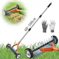 Produktbild: Hand Rasenlüfter Rasen Vertikutierer  21 Zinken Gartenrechen mit Rolle Griff