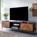 Produktbild: WOHNLING Lowboard Holz Schwarz / Eiche-Nachbildung 163x45x40 cm TV-Kommode mit zwei Türen TV-Schrank Hoch Fernsehtisch Fernsehschrank Modern Fernsehkommode