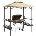 Produktbild: Outsunny Grillpavillon 240 x 150 x 257 cm wasserdicht flammhemmend Gartenpavillon mit Doppeldach, Seitenregalen, Gartenlauben mit UV-Schutz