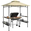 Produktbild: Grillpavillon 240 x 150 x 257 cm wasserdicht flammhemmend Gartenpavillon mit Doppeldach, Seitenregalen, Gartenlauben mit UV-Schutz, bbq Pavillon aus