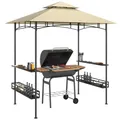 Produktbild: Outsunny Grillpavillon 240 x 150 x 257 cm wasserdicht flammhemmend Gartenpavillon mit Doppeldach, Seitenregalen, Gartenlauben mit UV-Schutz, BBQ Pavillon aus Stahl, Grillzelt für Party BBQ, Beige