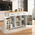 Produktbild: Küchenschrank mit Klappbarer Arbeitsplatte ,Kücheninsel freistehend auf 5 Rollen und 3 Schubladen Mobiler Sideboard Storage küchenschränke für Küche und Esszimmer 139x46(71) x91,5 cm(Weiß)