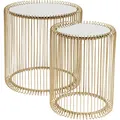 Produktbild: Kare Design Beistelltisch Wire (2/Set), Brass, 45cm Durchmesser, Beistelltisch, Nachttisch, Stahgestell, Glas Tischplatte verspiegelt, 46x45x45 cm (H/B/T), Gold