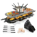 Produktbild: GOURMETmaxx Raclette & Fondue Kombi XXL für 12 Personen | 3-in-1 Raclette Grill mit Pfännchen, Fondueset & heißer Stein | Elektrischer Tischgrill mit antihaftbeschichteter Grillplatte [1600 Watt]