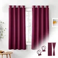 Produktbild: Cozyor Verdunklungsvorhänge Gardinen 2er Set mit Magnet-Raffhalter Thermogardine gegen Kälte, verdunkelnd, rot Berry, Gardine mit Ösen für Schlafzimmer, Wohnzimmer, Kinderzimmer 160x135 cm