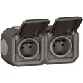 Produktbild: Legrand 070064 Doppelstecker Strom horizontal mit Klappe Plexo Komplettsegel