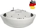 Produktbild: Basera CLASSIC Indoor Eck-Whirlpool Badewanne Futuna 140 x 140 cm mit 21 Massagedüsen, Wasserfall, LED-Ambiente, Touchpanel, Bluetooth und Radio