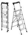 Produktbild: VEVOR Trittleiter 5 Stufen, Klappleiter mit Anti-Rutsch-Stufen & Komfortablem Handgriff, Haushaltsleiter Tragkraft 150 kg, Aluminium-Sicherheitsleiter für Küche, Lager, Haushalt & Büro, Silber
