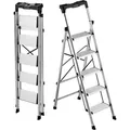 Produktbild: VEVOR Trittleiter 5 Stufen, Klappleiter mit Anti-Rutsch-Stufen & Komfortablem Handgriff, Haushaltsleiter Tragkraft 150 kg, Aluminium-Sicherheitsleiter für Küche, Lager, Haushalt & Büro, Silber