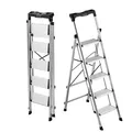 Produktbild: VEVOR Trittleiter 5 Stufen, Klappleiter mit Anti-Rutsch-Stufen & Komfortablem Handgriff, Haushaltsleiter Tragkraft 150 kg, Aluminium-Sicherheitsleiter für Küche, Lager, Haushalt & Büro, Silber