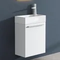 Produktbild: doporro Badmöbel-Set Waschtisch mit Unterschrank in matt Weiß Waschbeckenunterschrank Gäste WC 46x26x63cm mit matt Weiß Waschbecken Pisa