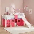 Produktbild: Hochbett 90x200 Kinderbett mit Rutsche Vorhang Pink Stockbett Holz Homestyle4u
