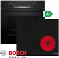 Produktbild: BOSCH Elektro-Herd-Set Bosch Autark Schwarz Backofen 3D Heißluft +Glaskeramik Kochfeld 60cm, mit 1-fach-Teleskopauszug, Kytylyse- Rückwand