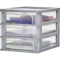 Produktbild: Iris Ohyama - Schreibtisch-organizer Mit 3 Tiefen Schubladen, Grau, Easy-pull-system, A4, A5 & A6 Format, Schreibtisch Organizer Für Büro, Schule, Schreibwaren, Bpa-frei, Schubladenschrank, Och-2030