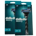 Produktbild: 2 x Gillette Mach 3 Rasierapparat Herrenrasierer Gesicht 1 Griff + 1 Klinge Set