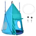 Produktbild: Outsunny Nestschaukel mit Zelt, Ø100 cm Gartenschaukel, Kinderschaukel mit Fenster und längenverstellbaren Seilen, Tellerschaukel für Kinder, wasserdichtes Zelt, bis 150 kg belastbar, Blaugrün