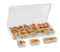 Produktbild: Wago Verbindungsklemmen-Set, 61 Stück, bestehend aus folgenden Klemmen: 27 x 221-412, 20 x 221-413, 14 x 221-415, in Aufbewahrungsbox